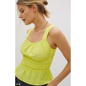 Maeve Anthropologie Sz XL Bright Yellow Liora Ruched Tank Top Blouse Beachy